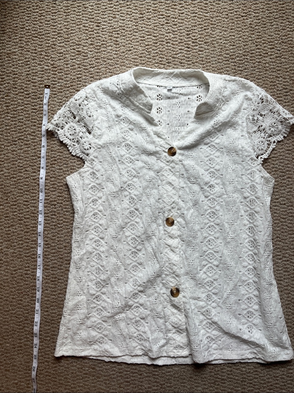 White Eyelet Lace Button-Front Blouse